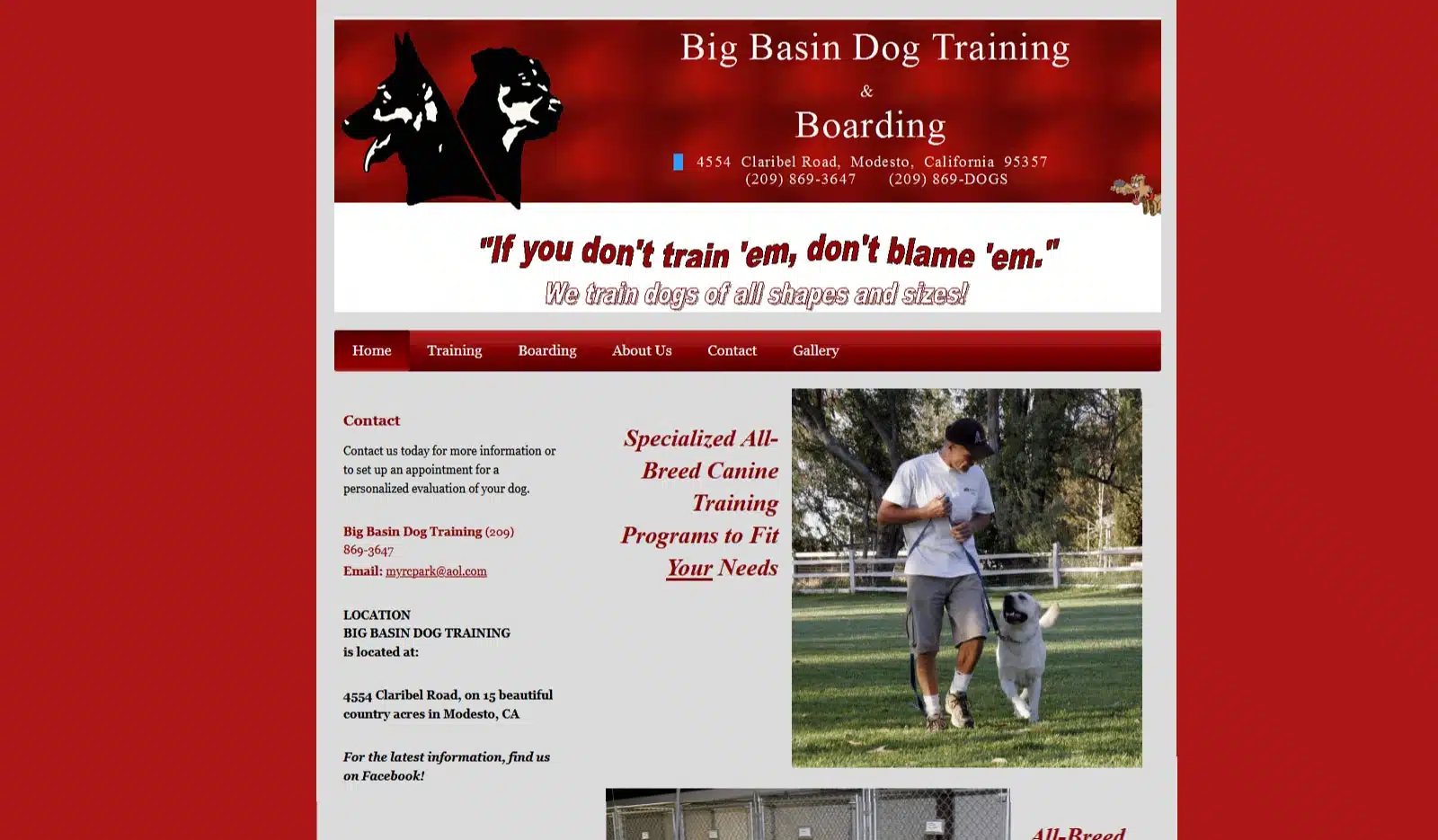 Before redesign, this was the homepage of the old non-responsive to mobile or tablet website of Big Basin Dogs. Before redesign, this was the homepage of the old non-responsive to mobile or tablet website of Big Basin Dogs.