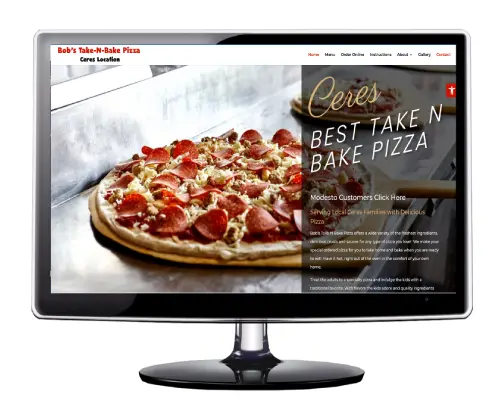Bob’s Take-N-Bake Pizza Bob’s Take-N-Bake Pizza website shown on a desktop monitor
