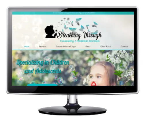 Breathing Through Breathing Through website shown on a desktop monitor