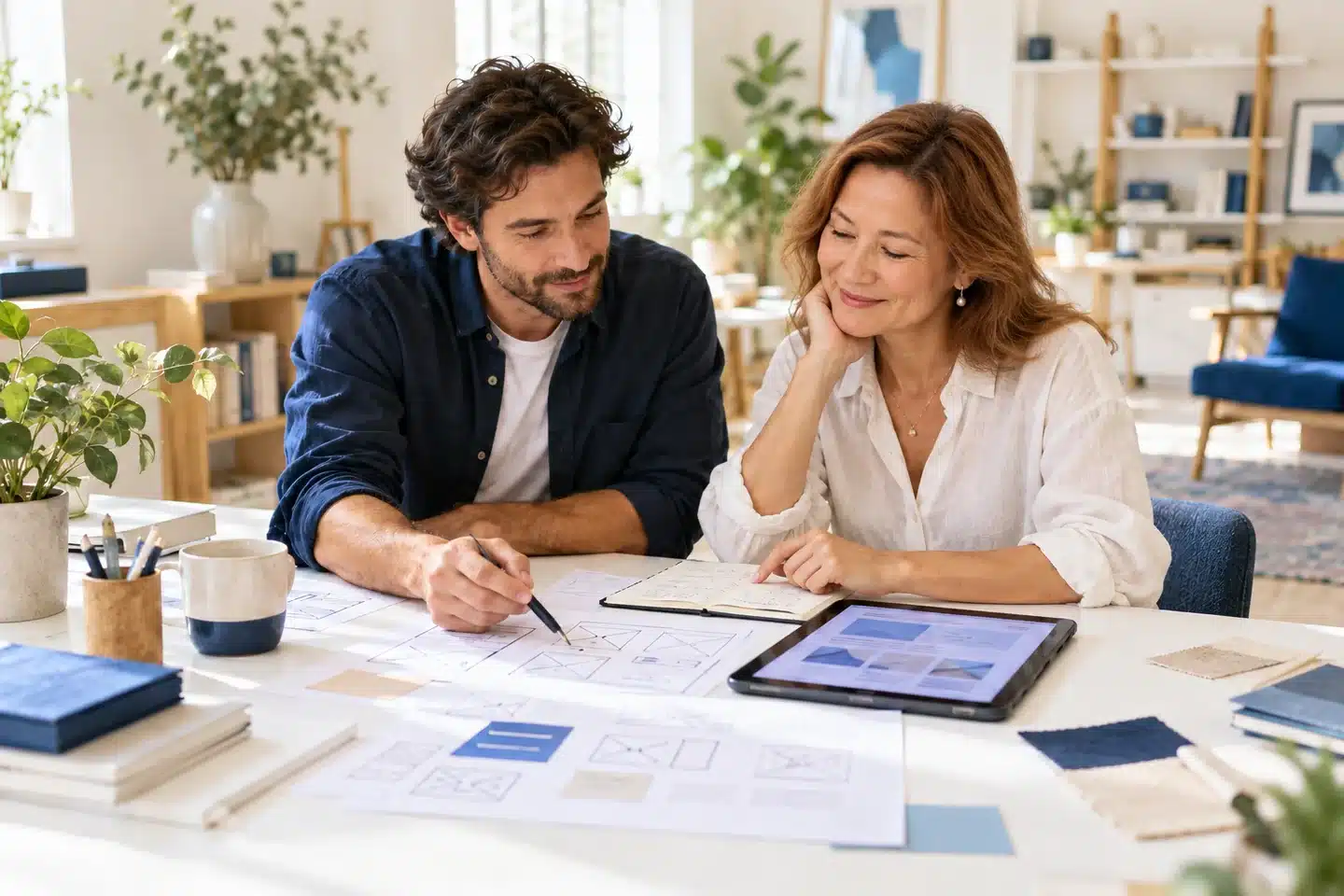 Eileen Forte reviewing website plans and a customer journey with a client Eileen Forte reviewing website plans and a customer journey with a client